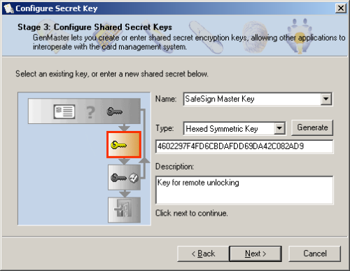 Configure secret key dialog